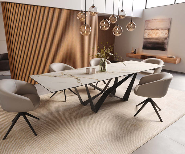 Dining Table Aurora 300x100cm Ceramic Gold Spider Frame Black
