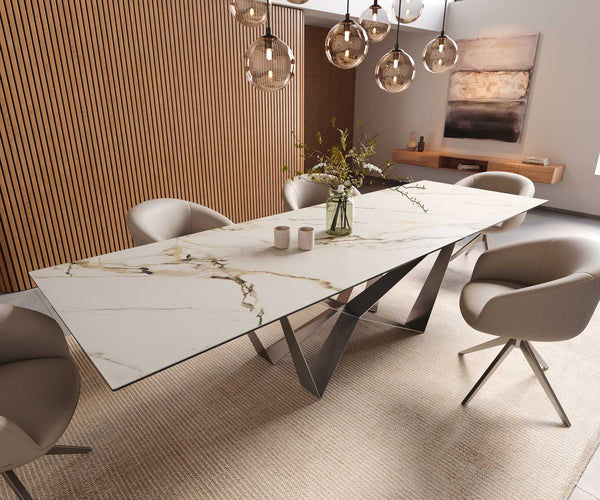 Dining Table Aurora 300x100cm Ceramic Gold Spider Frame Silver