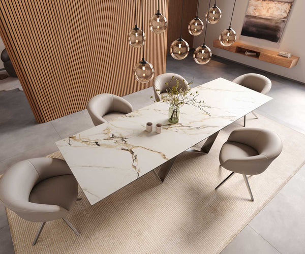 Dining Table Aurora 300x100cm Ceramic Gold Spider Frame Silver