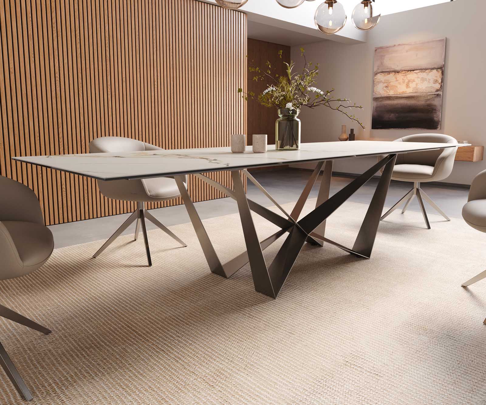 Dining Table Aurora 300x100cm Ceramic Gold Spider Frame Silver