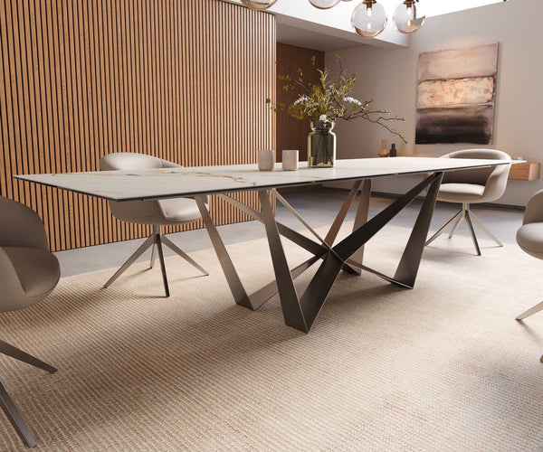 Dining Table Aurora 300x100cm Ceramic Gold Spider Frame Silver