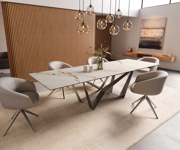 Dining Table Aurora 300x100cm Ceramic Gold Spider Frame Silver