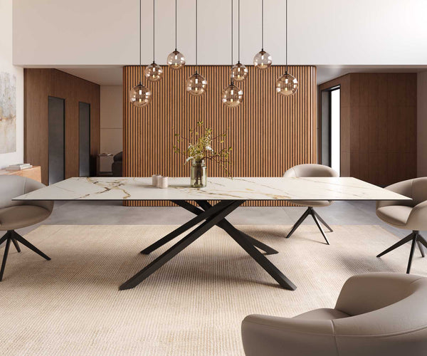 Dining Table Aurora 300x100cm Ceramic Gold Cross Frame Black