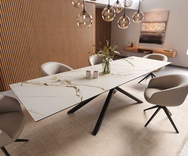 Dining Table Aurora 300x100cm Ceramic Gold Cross Frame Black