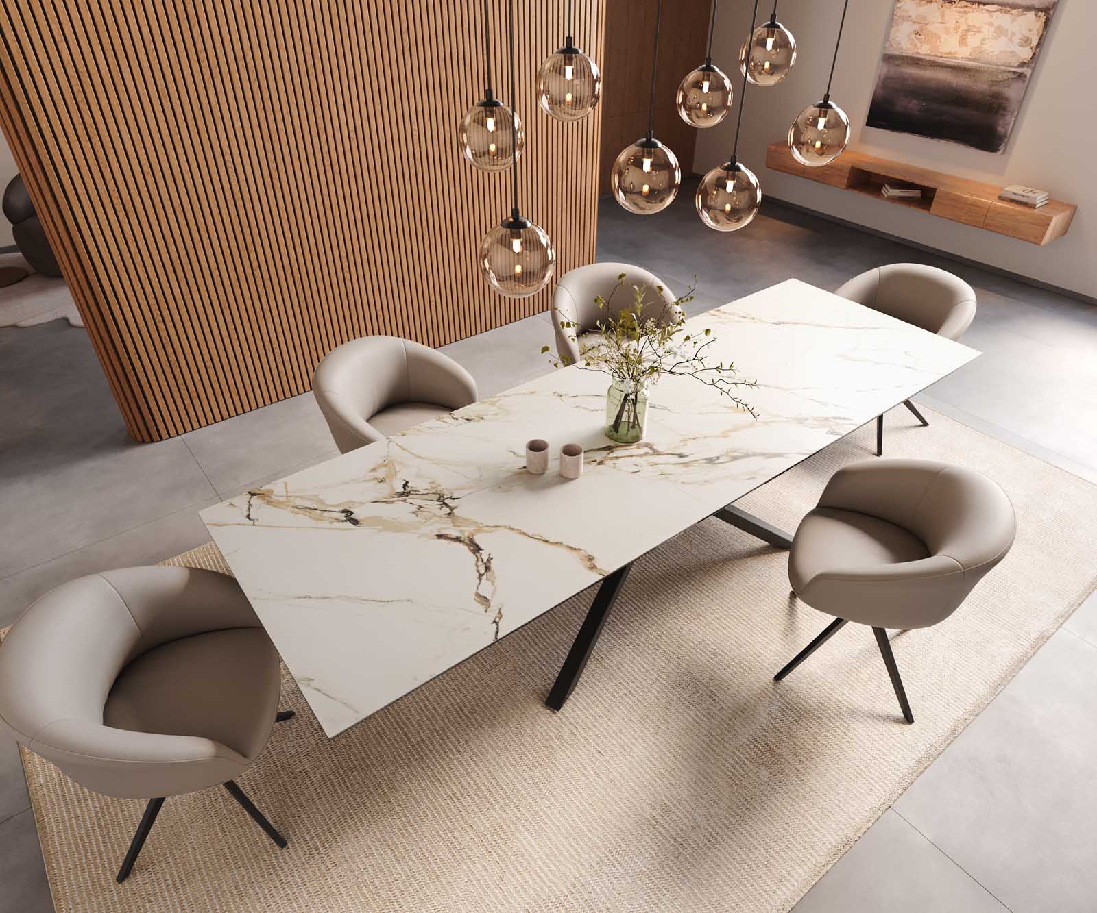 Dining Table Aurora 300x100cm Ceramic Gold Cross Frame Black