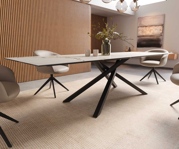 Dining Table Aurora 300x100cm Ceramic Gold Cross Frame Black