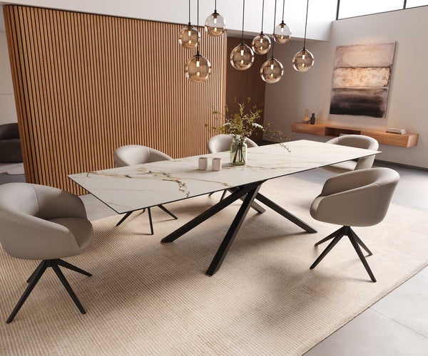Dining Table Aurora 300x100cm Ceramic Gold Cross Frame Black
