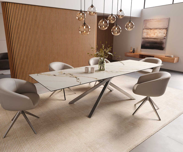 Dining Table Aurora 300x100cm Ceramic Gold Cross Frame Silver