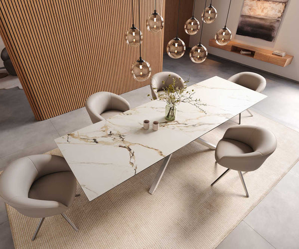 Dining Table Aurora 300x100cm Ceramic Gold Cross Frame Silver
