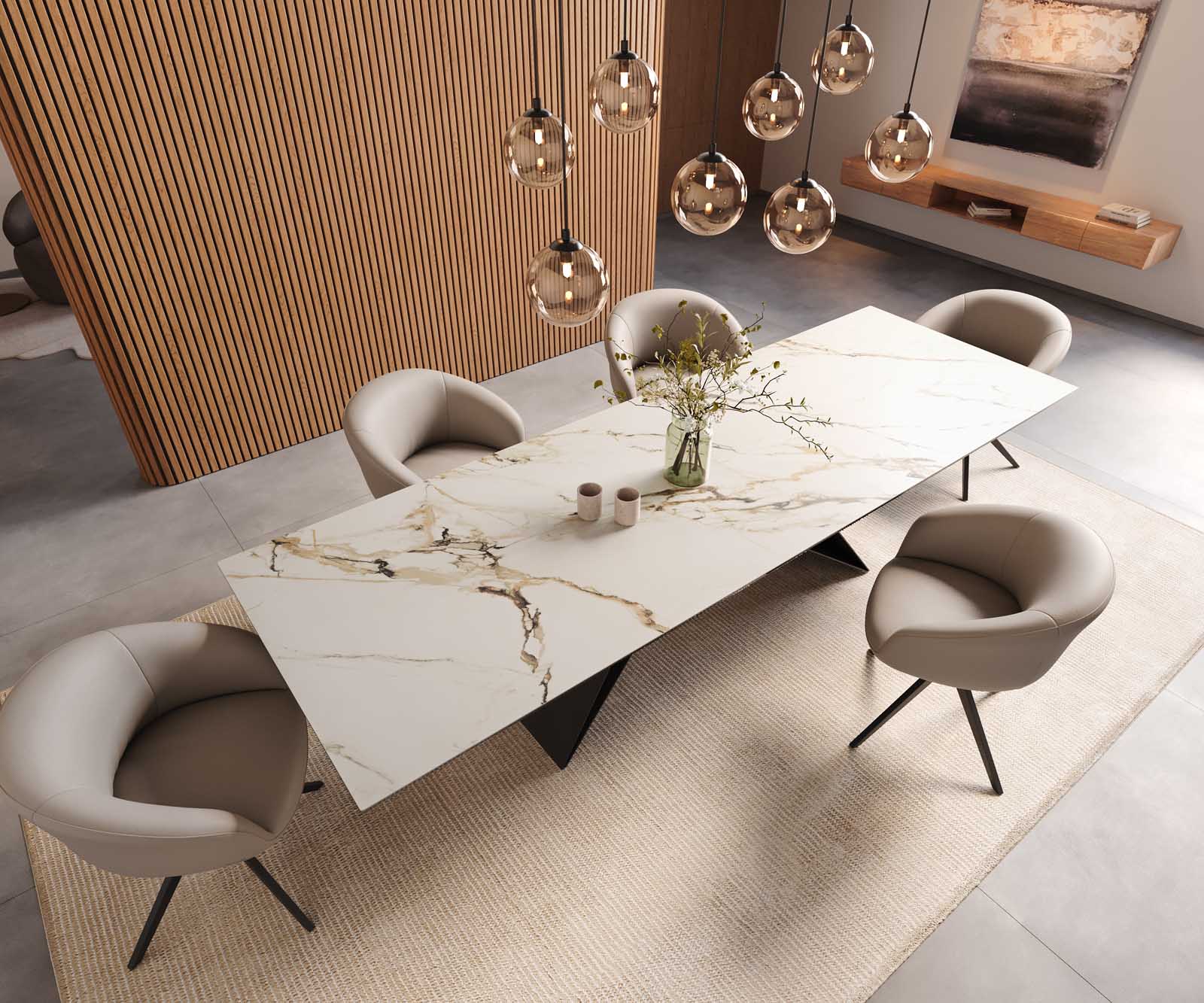 Dining Table Aurora 300x100cm Ceramic Gold V-Frame Black