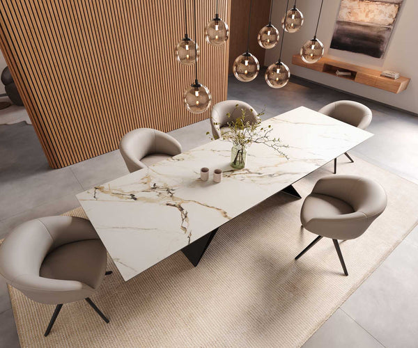 Dining Table Aurora 300x100cm Ceramic Gold V-Frame Black