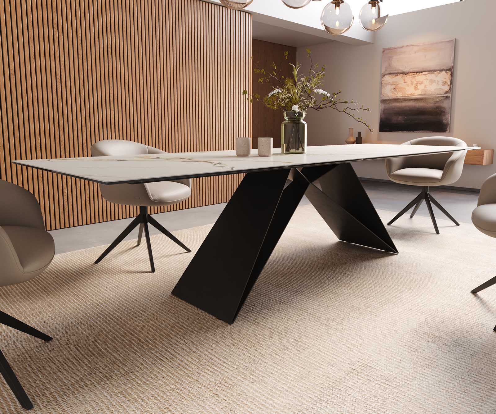 Dining Table Aurora 300x100cm Ceramic Gold V-Frame Black