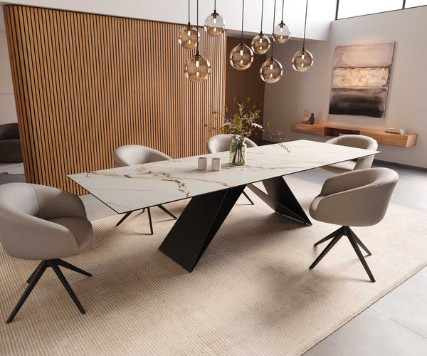 Dining Table Aurora 300x100cm Ceramic Gold V-Frame Black
