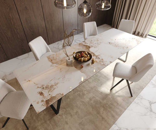 Dining Table Aurora 300x100cm Ceramic Beige Slanted Frame Black