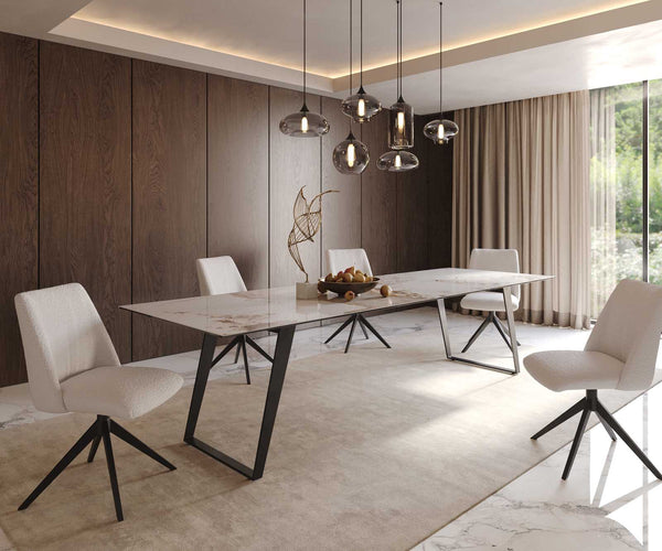 Dining Table Aurora 300x100cm Ceramic Beige Slanted Frame Black