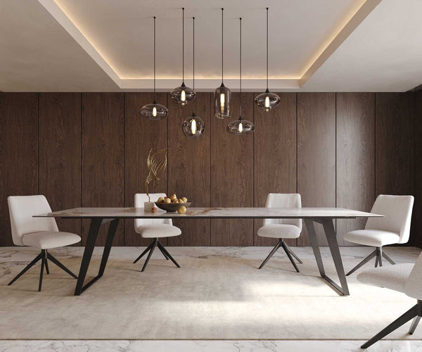 Dining Table Aurora 300x100cm Ceramic Beige Slanted Frame Black