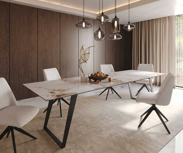 Dining Table Aurora 300x100cm Ceramic Beige Slanted Frame Black