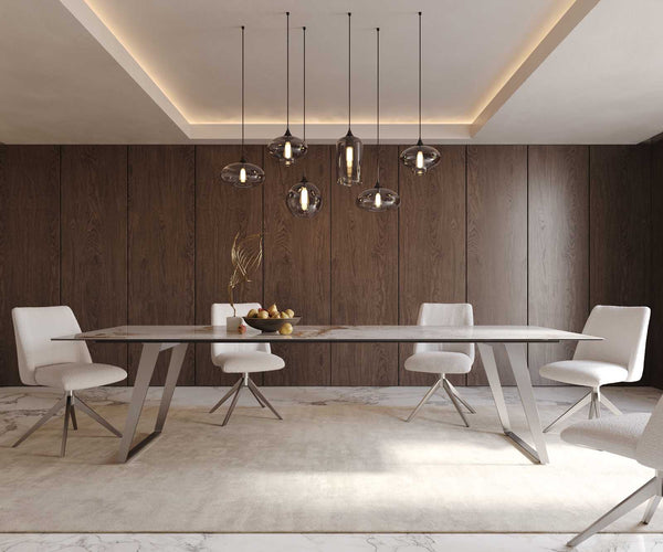Dining Table Aurora 300x100cm Ceramic Beige Slanted Frame Silver