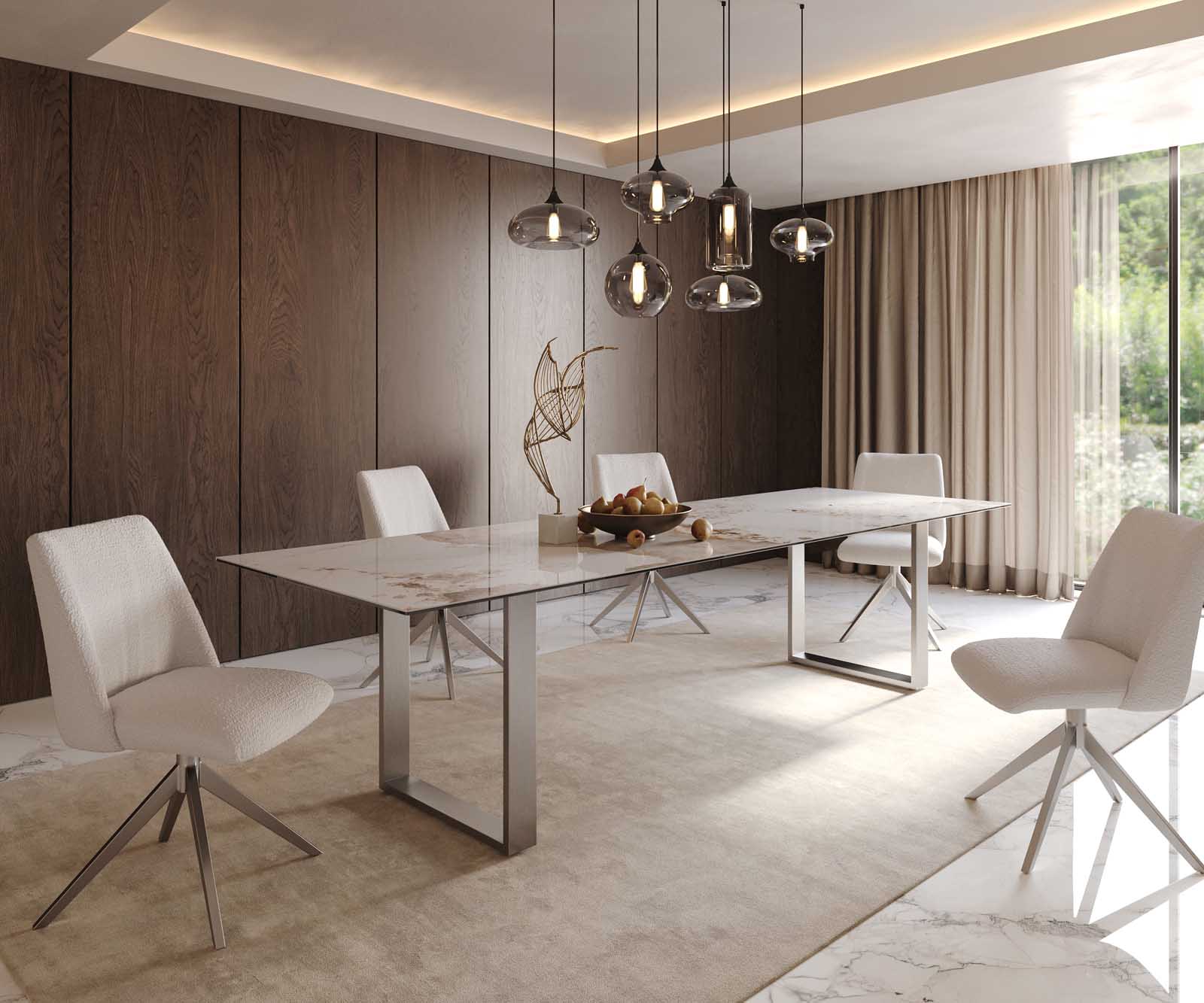 Dining Table Aurora 300x100cm Ceramic Beige Square Frame Slim Silver