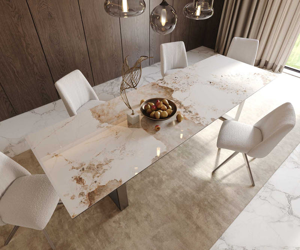 Dining Table Aurora 300x100cm Ceramic Beige Square Frame Slim Silver