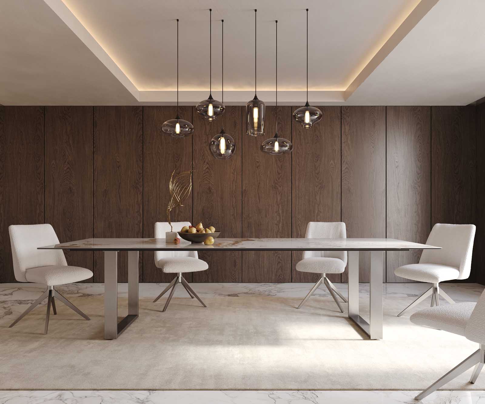Dining Table Aurora 300x100cm Ceramic Beige Square Frame Slim Silver