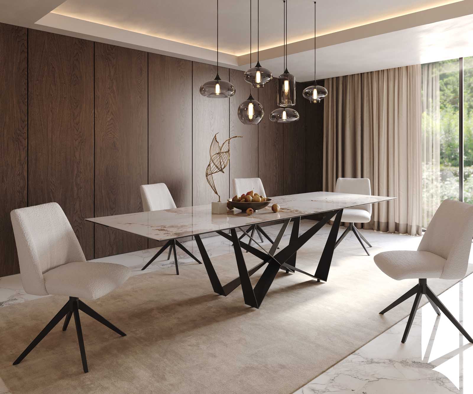Dining Table Aurora 300x100cm Ceramic Beige Spider Frame Black