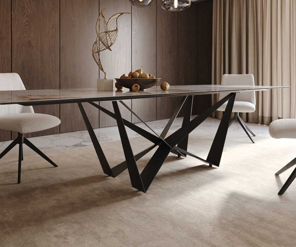 Dining Table Aurora 300x100cm Ceramic Beige Spider Frame Black