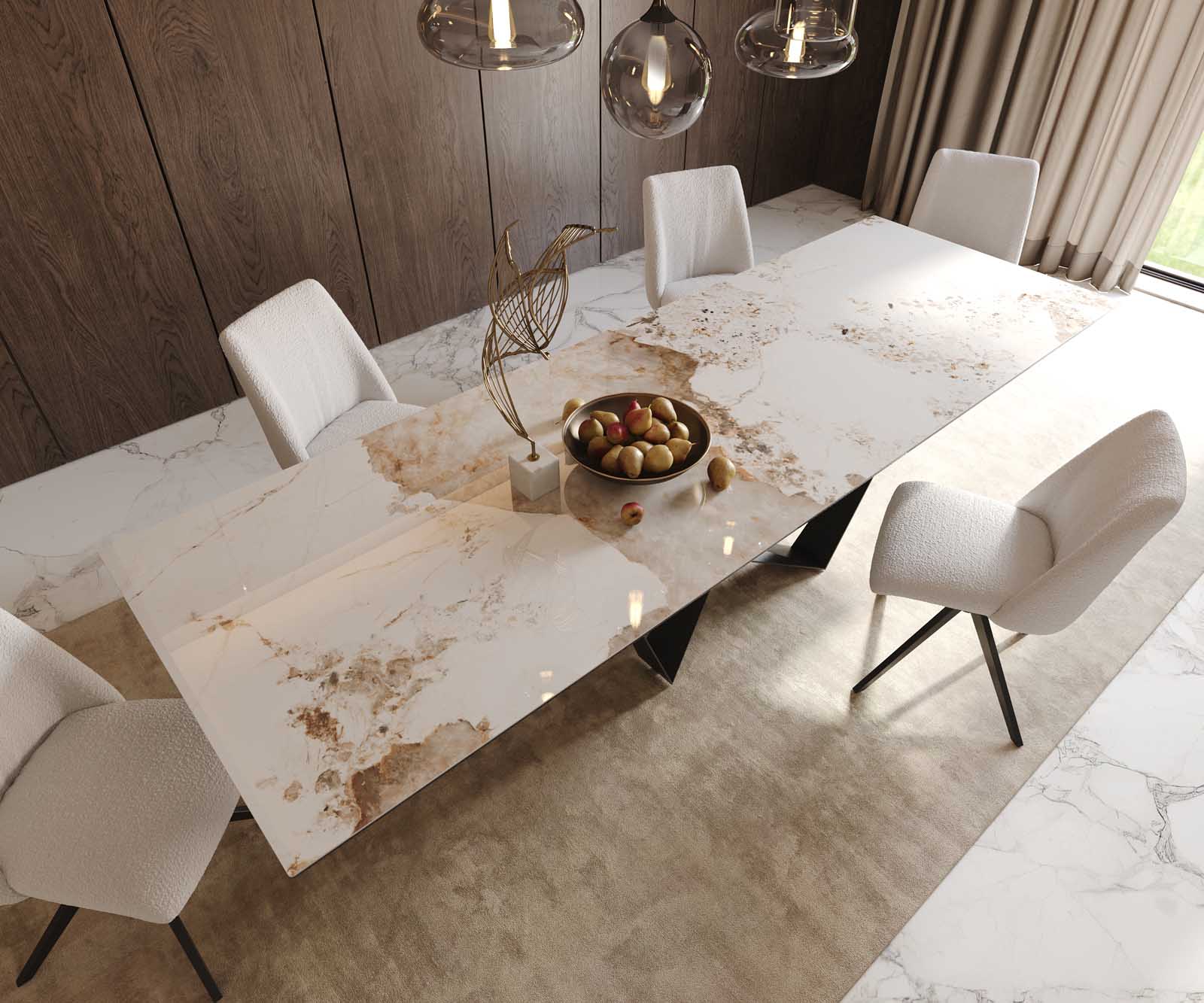 Dining Table Aurora 300x100cm Ceramic Beige Spider Frame Black