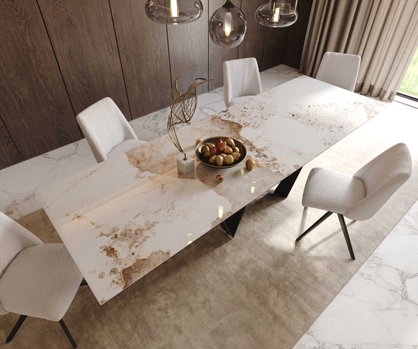 Dining Table Aurora 300x100cm Ceramic Beige Spider Frame Black