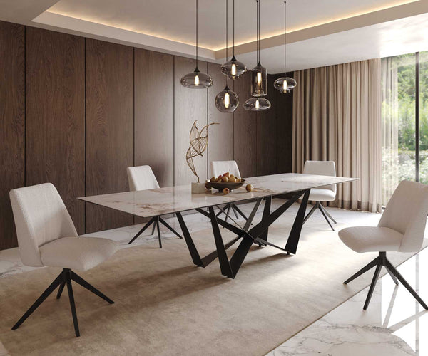 Dining Table Aurora 300x100cm Ceramic Beige Spider Frame Black