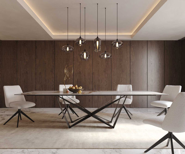 Dining Table Aurora 300x100cm Ceramic Beige Spider Frame Black