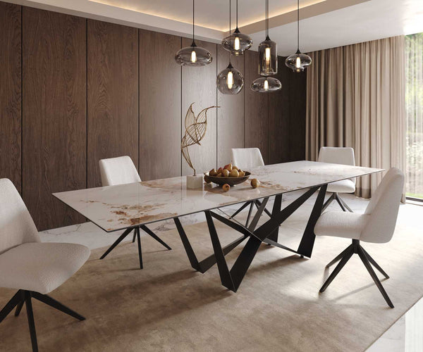 Dining Table Aurora 300x100cm Ceramic Beige Spider Frame Black