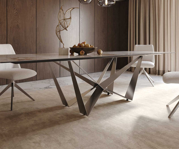 Dining Table Aurora 300x100cm Ceramic Beige Spider Frame Silver