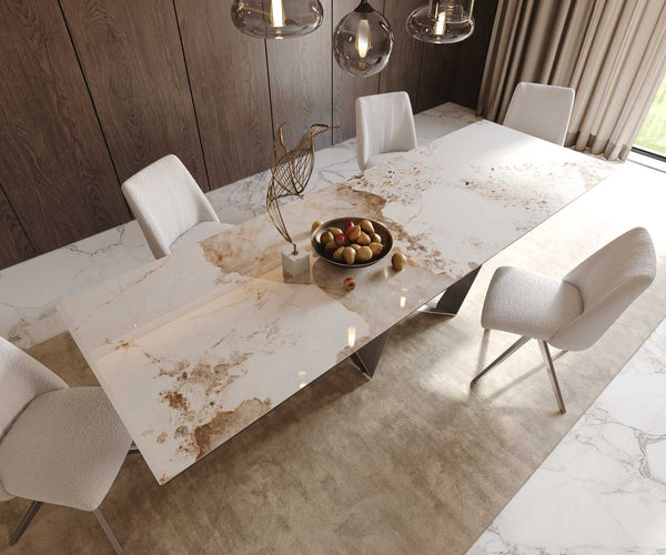 Dining Table Aurora 300x100cm Ceramic Beige Spider Frame Silver