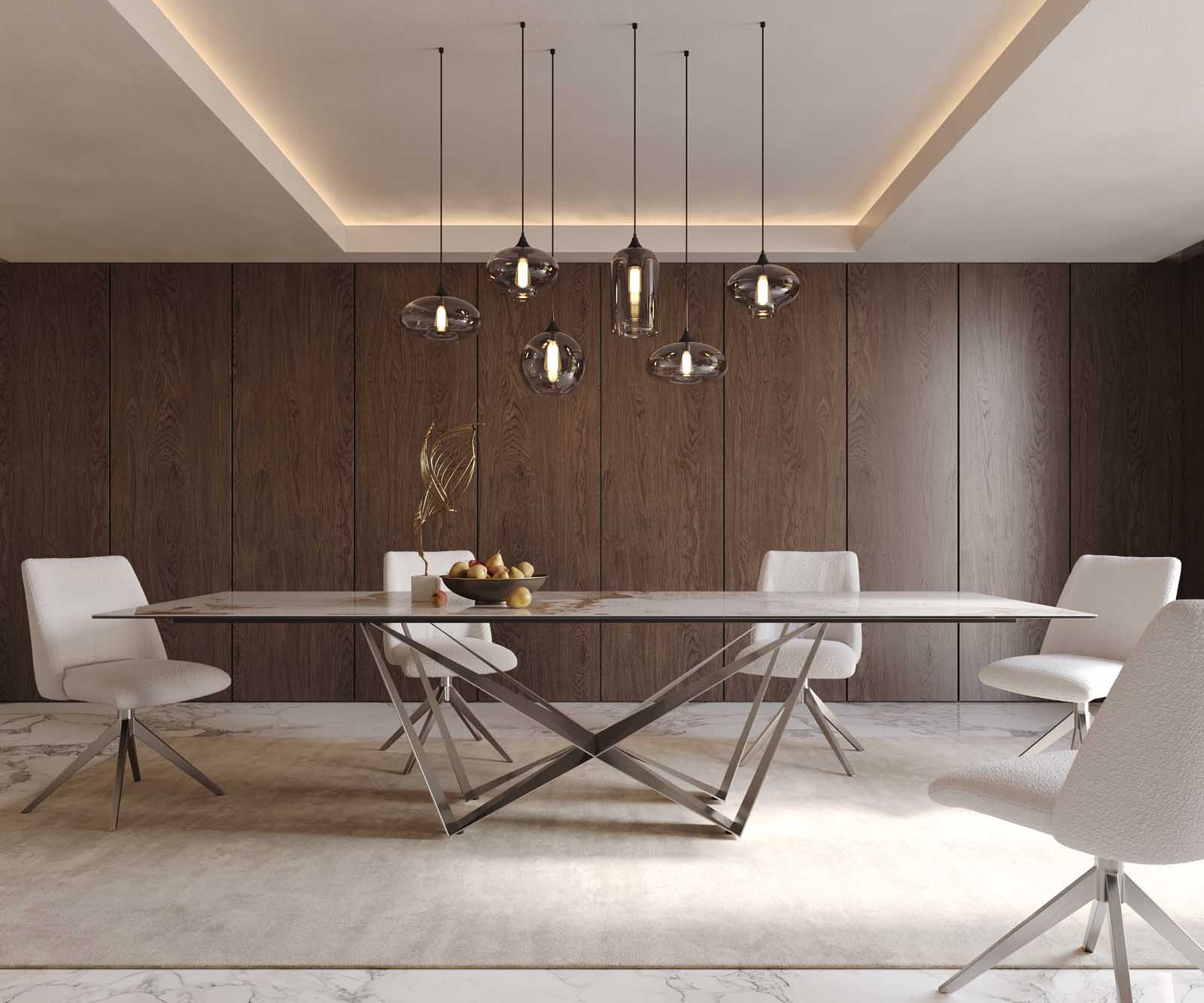 Dining Table Aurora 300x100cm Ceramic Beige Spider Frame Silver
