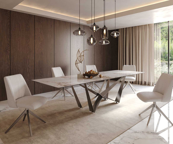 Dining Table Aurora 300x100cm Ceramic Beige Spider Frame Silver