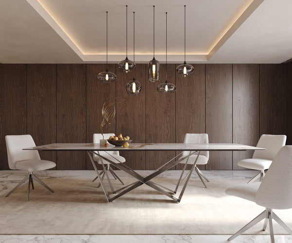 Dining Table Aurora 300x100cm Ceramic Beige Spider Frame Silver