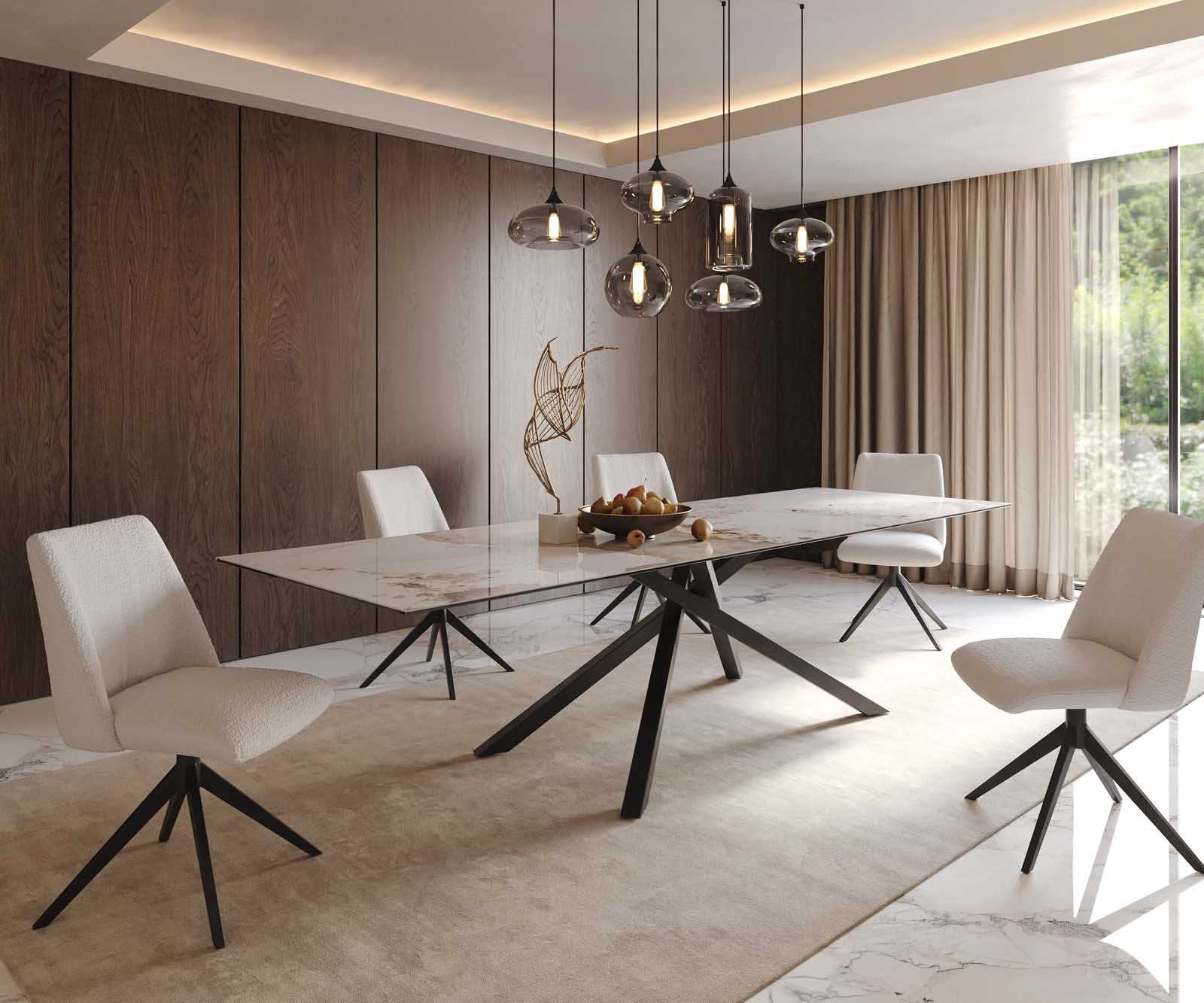 Dining Table Aurora 300x100cm Ceramic Beige Cross Frame Black