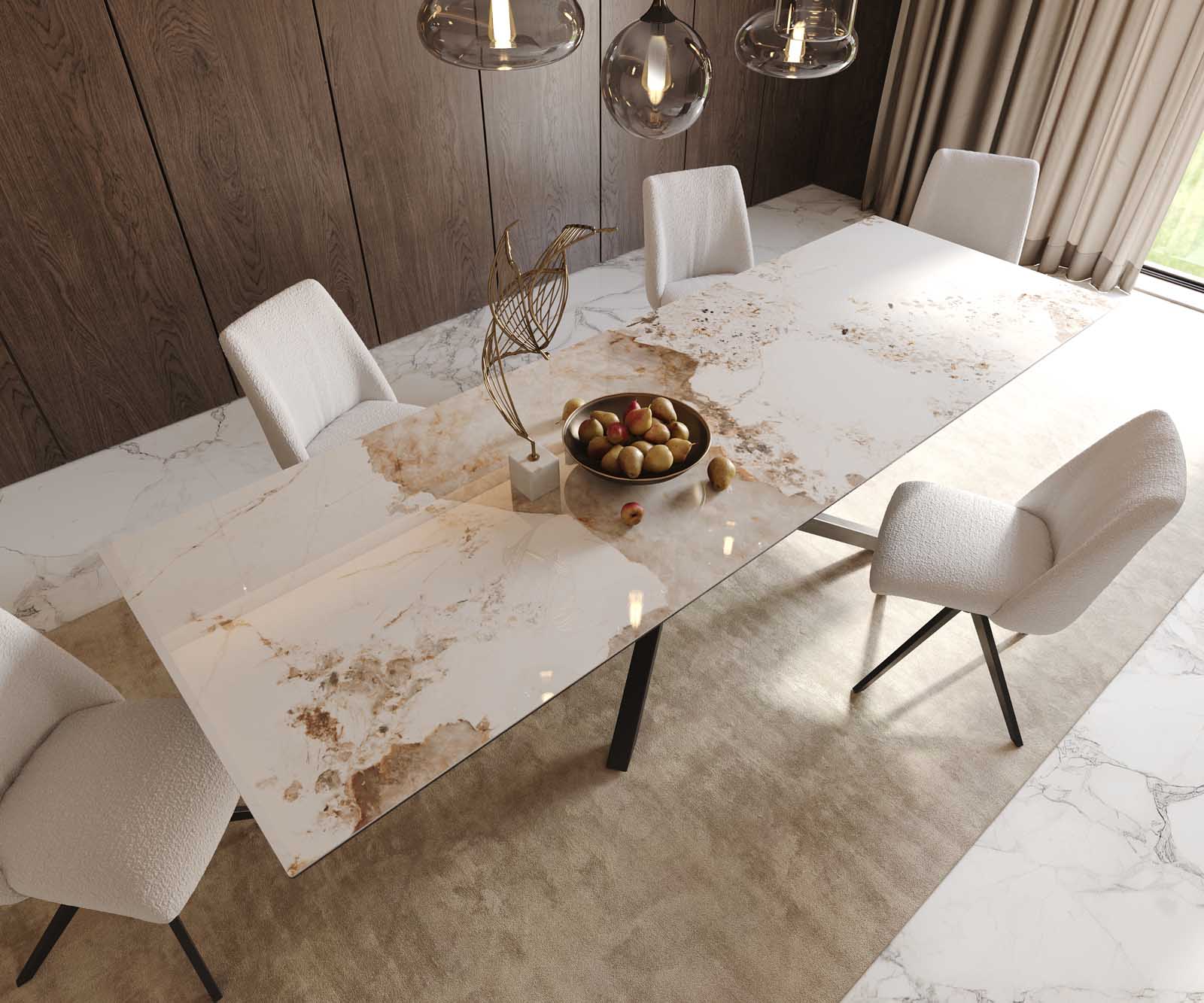 Dining Table Aurora 300x100cm Ceramic Beige Cross Frame Black