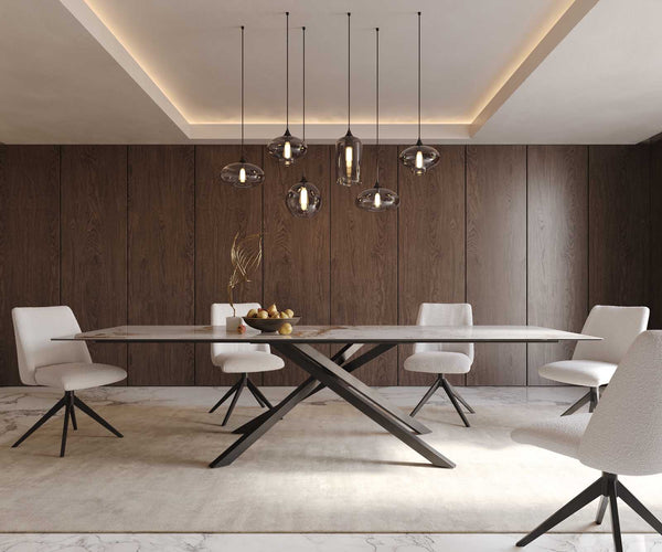 Dining Table Aurora 300x100cm Ceramic Beige Cross Frame Black