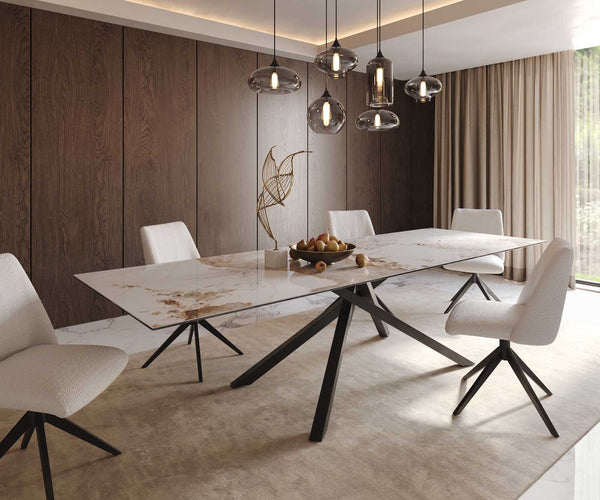Dining Table Aurora 300x100cm Ceramic Beige Cross Frame Black