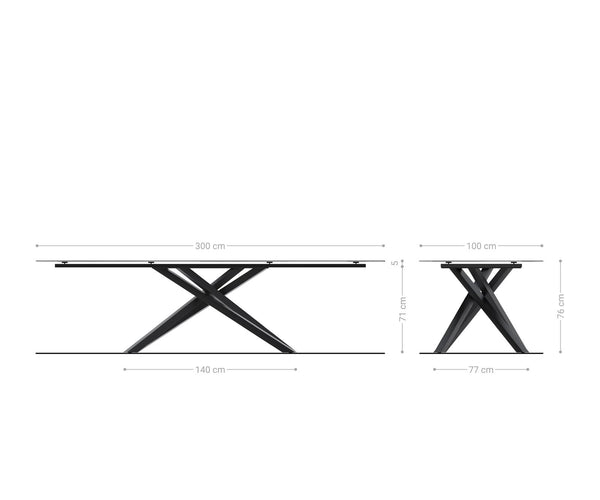 Dining Table Aurora 300x100cm Ceramic Beige Cross Frame Black