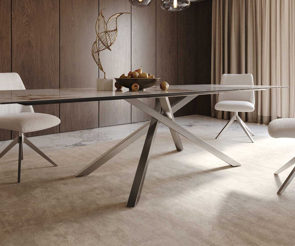 Dining Table Aurora 300x100cm Ceramic Beige Cross Frame Silver