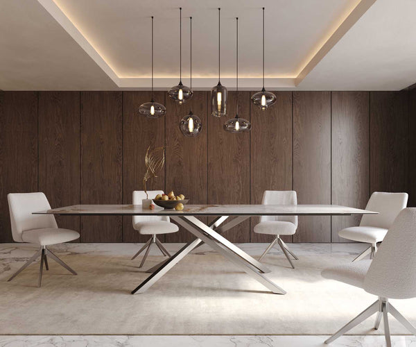 Dining Table Aurora 300x100cm Ceramic Beige Cross Frame Silver