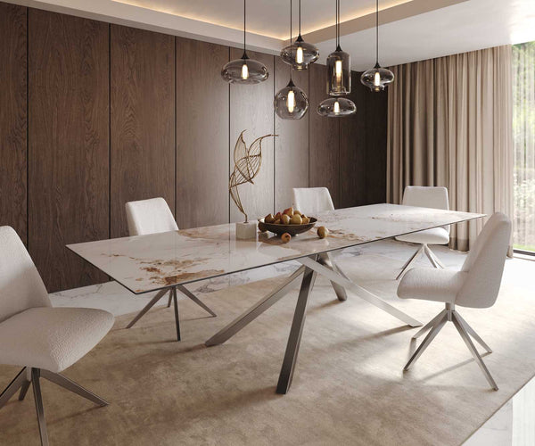 Dining Table Aurora 300x100cm Ceramic Beige Cross Frame Silver