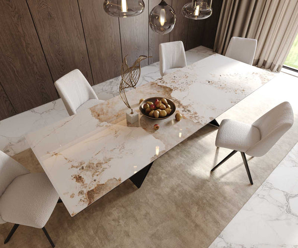 Dining Table Aurora 300x100cm Ceramic Beige V-Frame Black