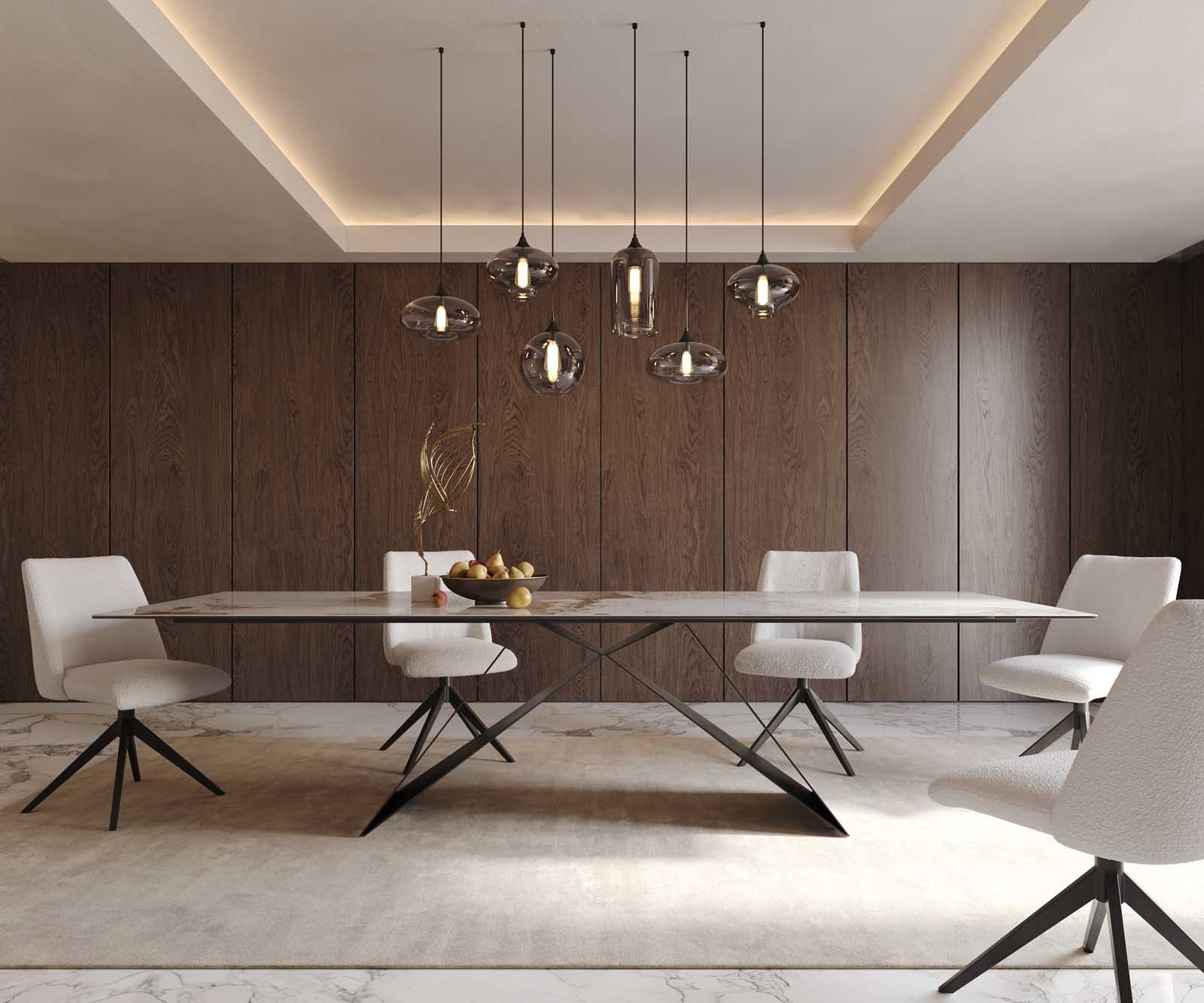 Dining Table Aurora 300x100cm Ceramic Beige V-Frame Black