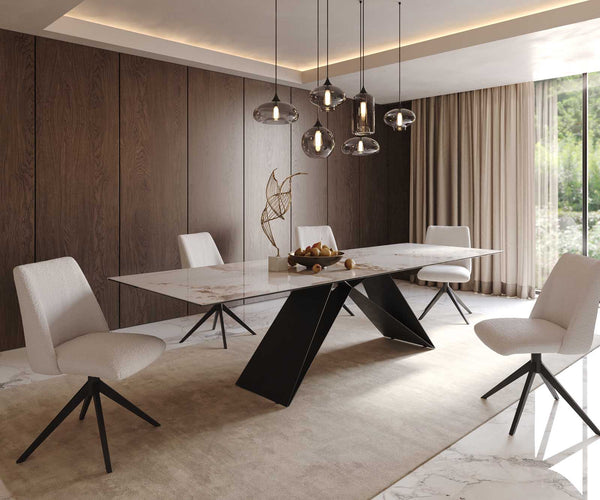 Dining Table Aurora 300x100cm Ceramic Beige V-Frame Black