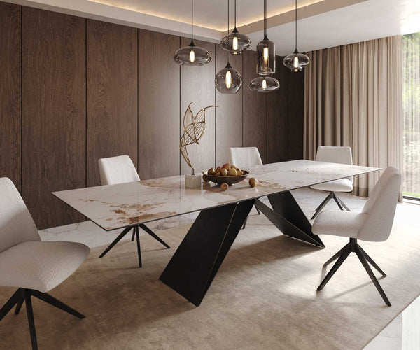 Dining Table Aurora 300x100cm Ceramic Beige V-Frame Black