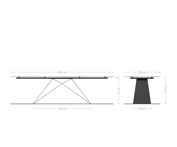 Dining Table Aurora 300x100cm Ceramic Beige V-Frame Black